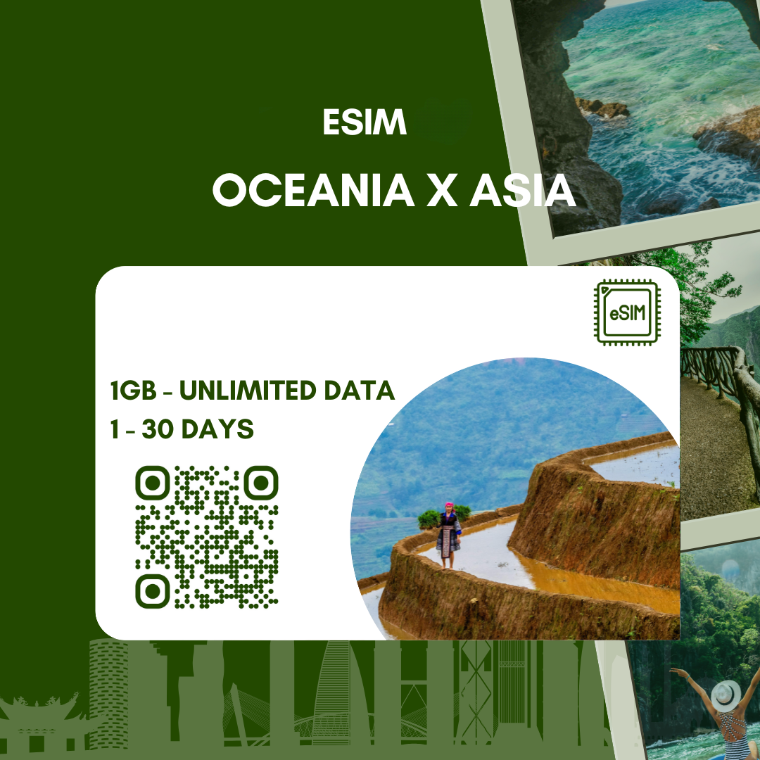 eSIM Châu Á và Châu Đại Dương* tốc độ cao 4G, chỉ có data