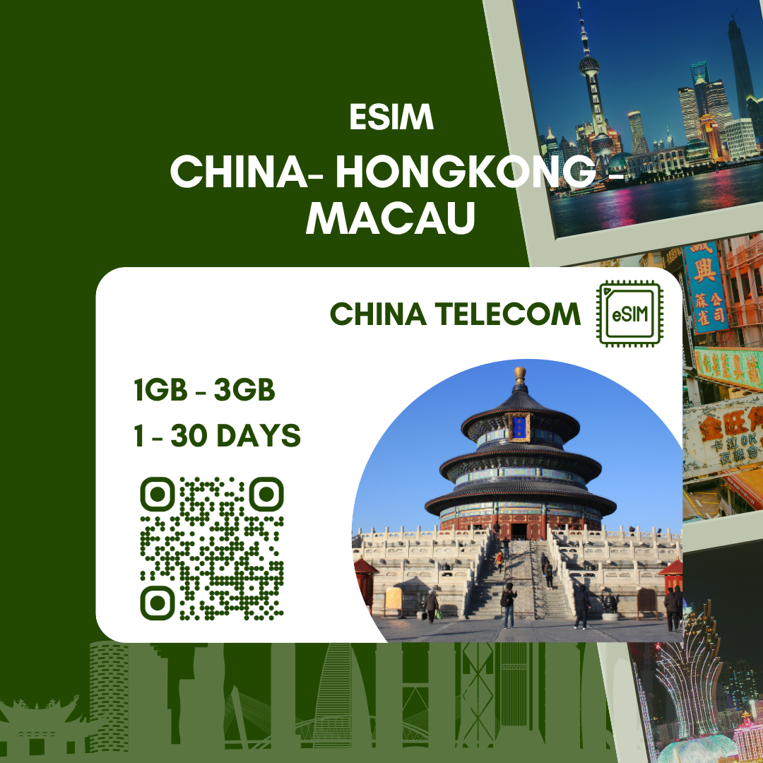 eSIM Trung Quốc, HongKong, Macao - China Telecom - chỉ có data