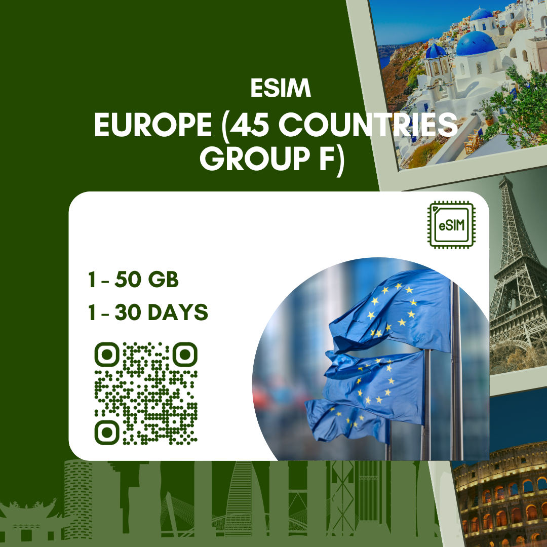 eSIM châu Âu 45 nước (Region F) JY - chỉ có data