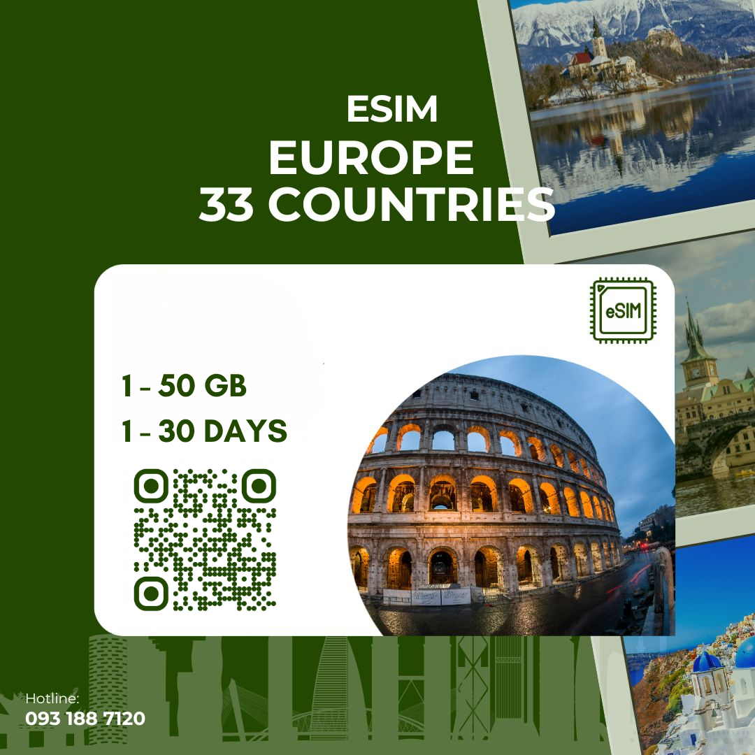 eSIM châu Âu 33 nước chỉ có data - internet